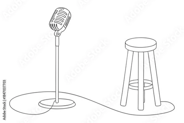 Obraz Microphone and Stool Stand Line Drawing Performance