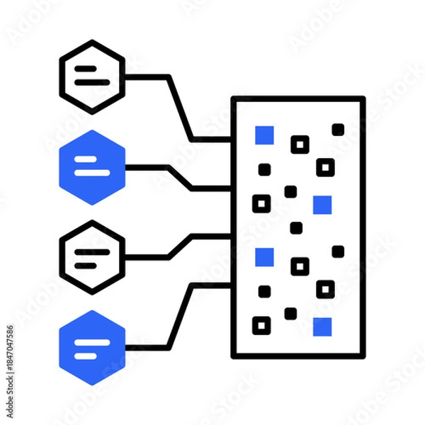 Fototapeta Data Stream Icon: Vector Line Graphic for Continuous Data Flow and Real-Time Analytics Concepts. Data stream icon, live data processing, streaming systems, and analytics.