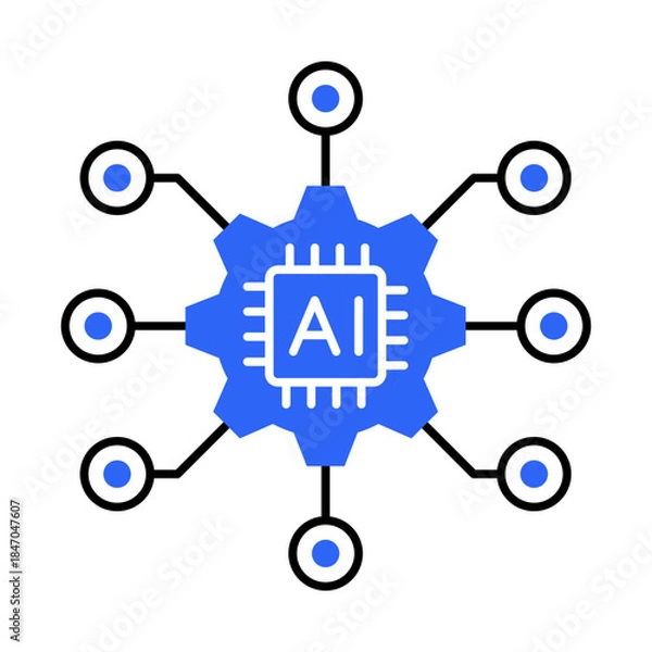 Fototapeta Edge Computing Icon: Vector Line Graphic for Distributed AI and Real-Time Processing Concepts. Edge computing icon, edge AI, decentralized data processing, and smart devices.