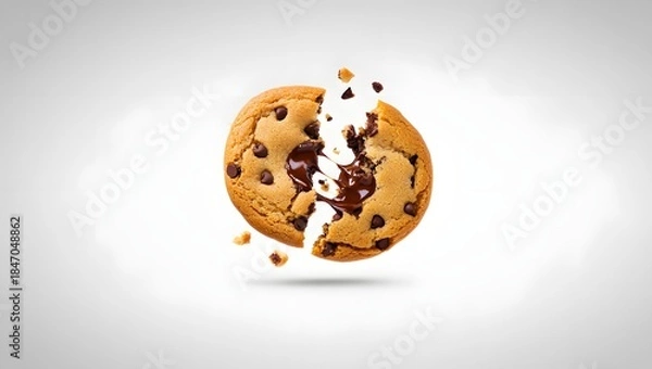 Obraz Exploding Chocolate Chip Cookie on White Background