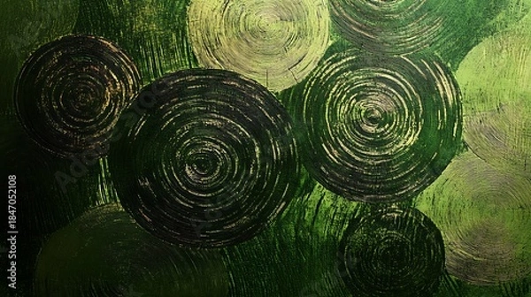 Obraz Olive green brush textures evolving into abstract tree rings and leaf clusters 
