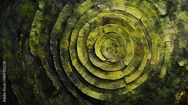 Obraz Olive green brush textures evolving into abstract tree rings and leaf clusters 