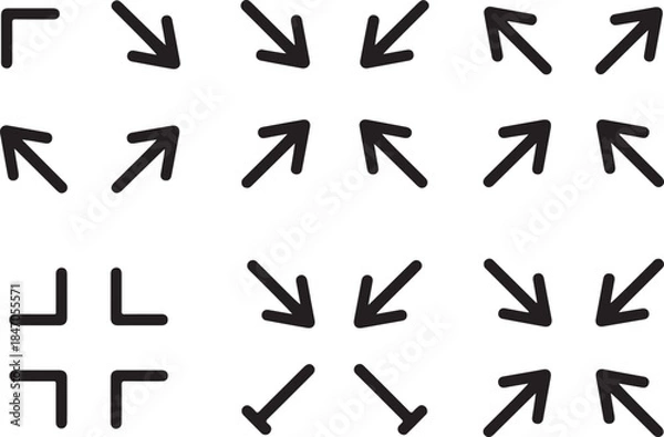 Obraz Set of various black arrows pointing in different directions and corner brackets