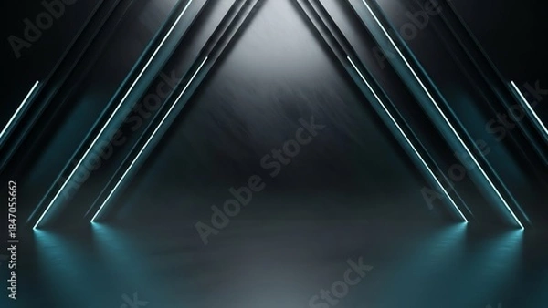 Obraz Neon lit dark corridor with triangular light patterns