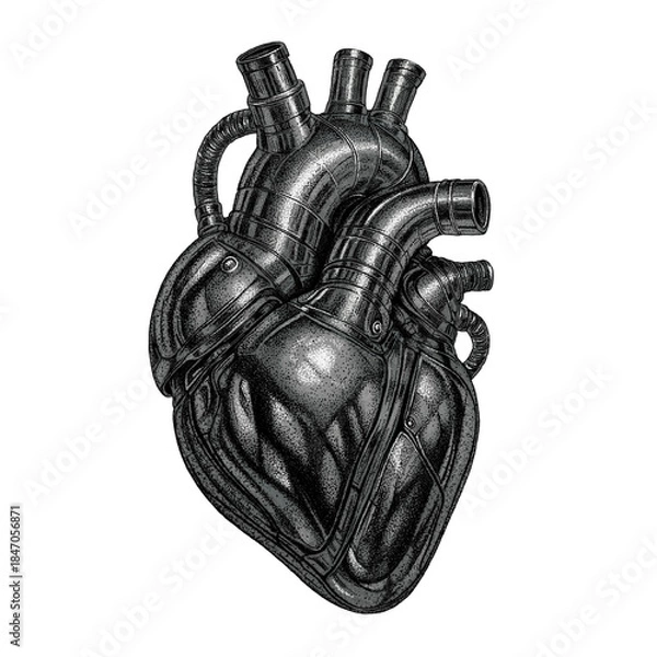 Fototapeta Illustration vector machine heart with dotted