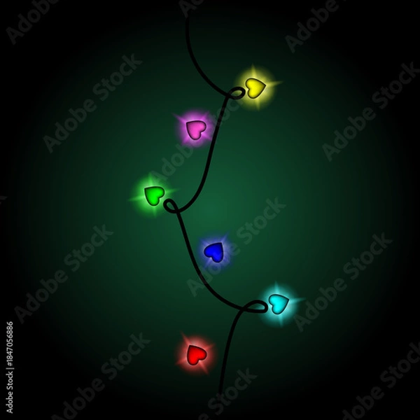 Obraz Neon Heart Garland with Colorful Glowing Lights on Dark Background