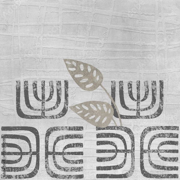 Fototapeta Light grey cement texture with relief and decorative background.