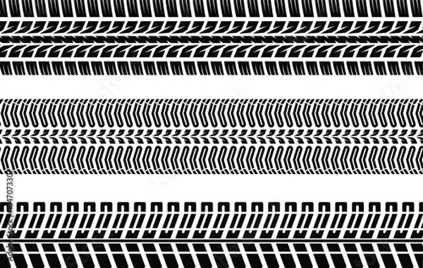 Obraz Simple tire tracks with ink splatter background vector.