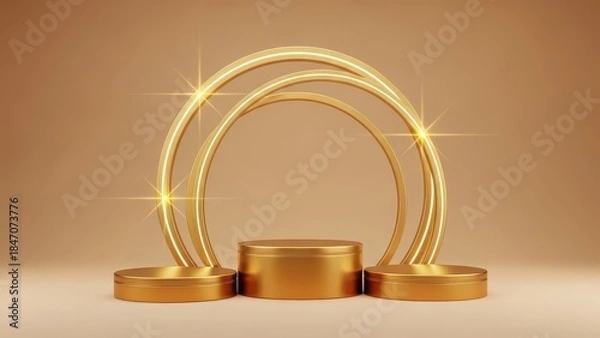 Obraz A luxurious golden podium display with three tiers perfect for showcasing awards or products elegantly