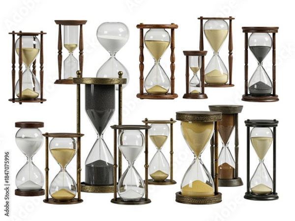 Fototapeta Hourglass vector illustration with sand and wood timer showing the passage of time