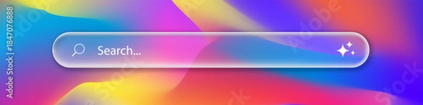 Obraz Search bar 3d glassmorphism Internet browser engine on liquid gradient background for UI design, website interface element with web icons and push button