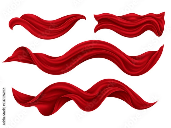 Fototapeta Red lips abstract vector design with ribbon and wave elements on colorful backdrop