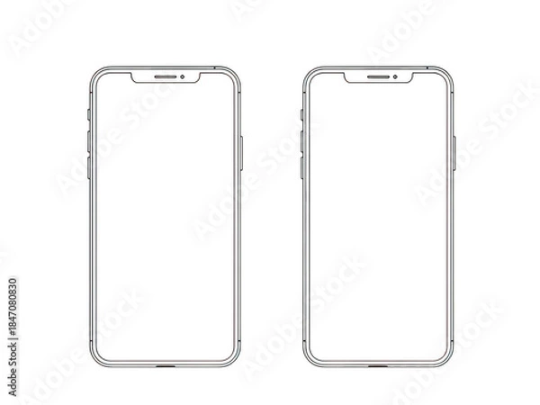Fototapeta Two blank smartphone templates side by side on white background