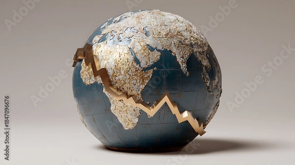 Obraz  Realistic visual of a deflated globe representing economic slowdown (2)