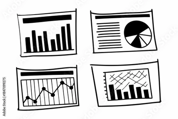 Obraz Flat Vector Chart Set with Bar, Pie, Line, and Donut Charts — Clean Minimal Data Visualization