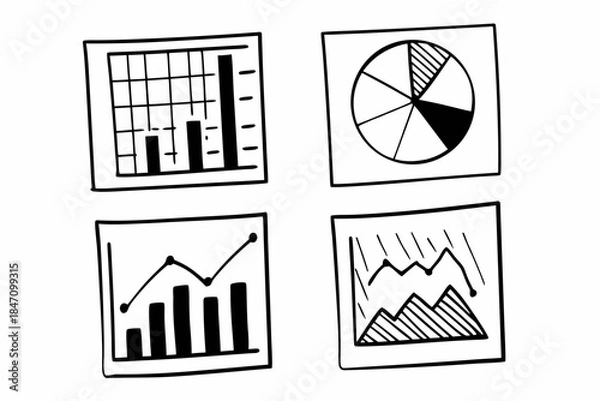 Obraz Flat Vector Chart Set with Bar, Pie, Line, and Donut Charts — Clean Minimal Data Visualization
