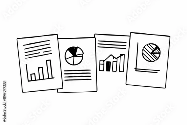 Obraz Flat Vector Chart Set with Bar, Pie, Line, and Donut Charts — Clean Minimal Data Visualization