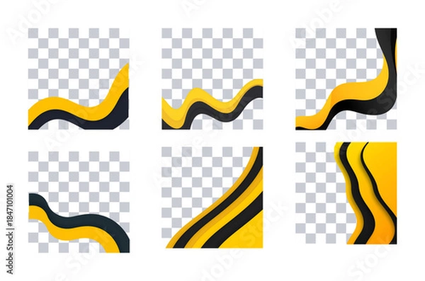 Fototapeta Abstract Yellow and Black Wavy Shapes - Modern Graphic Elements for Design