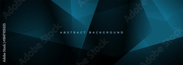 Obraz Blue modern abstract wide banner with geometric shapes. Dark blue business presentation abstract background. Vector illustration