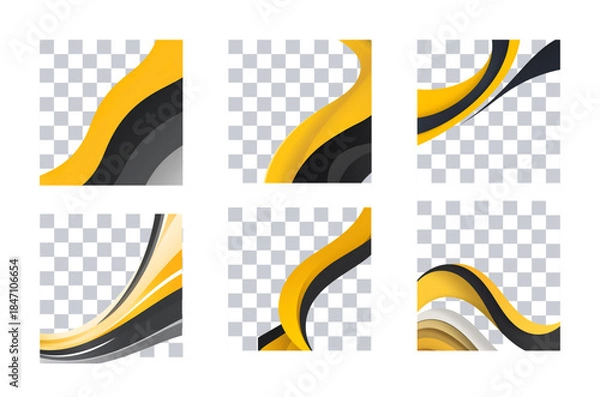 Fototapeta Abstract Yellow and Gray Wave Designs with Transparent Backgrounds