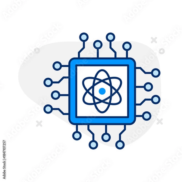 Fototapeta Quantum Computing Icon: Vector Line Graphic for Advanced Computing and Quantum Technology Concepts. Quantum computing icon, qubits, next generation processing, and futuristic technology.