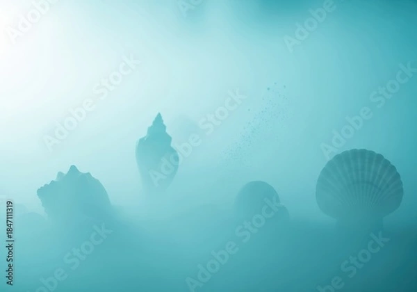 Fototapeta Seashells in a misty, ethereal, underwater environment
