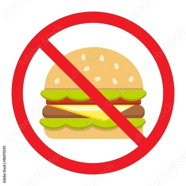 Obraz No fastfood flat icon, fitness and sport, unhealthy food sign vector graphics, a colorful solid pattern on a white background, eps 10.