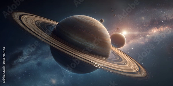 Obraz saturn planets deep space rings moons minimal art