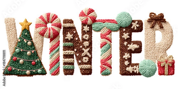 Obraz Christmas tree gifts wool candies minimal pattern