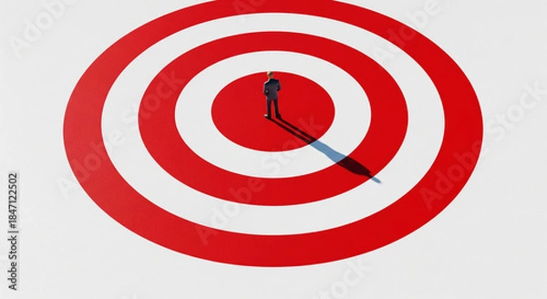 Fototapeta Businessman on Bulls eye Target: Business Strategy, Goal Setting, Success, Achievement, and Focus