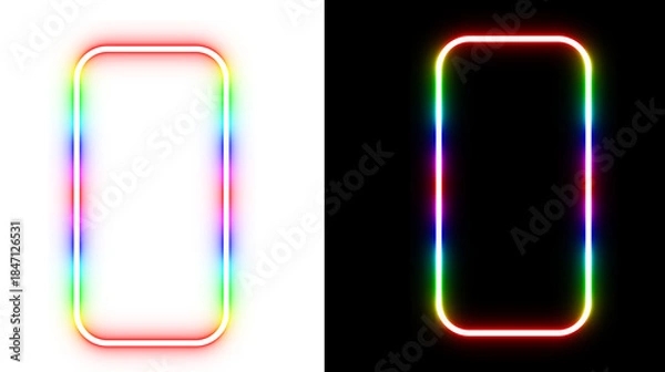 Obraz Glowing Rainbow Neon Rectangular Frame with Rounded Corners isolated on a transparent background 