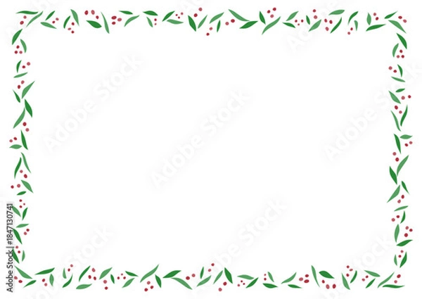 Obraz 葉っぱと赤い実のボタニカル柄フレームイラスト