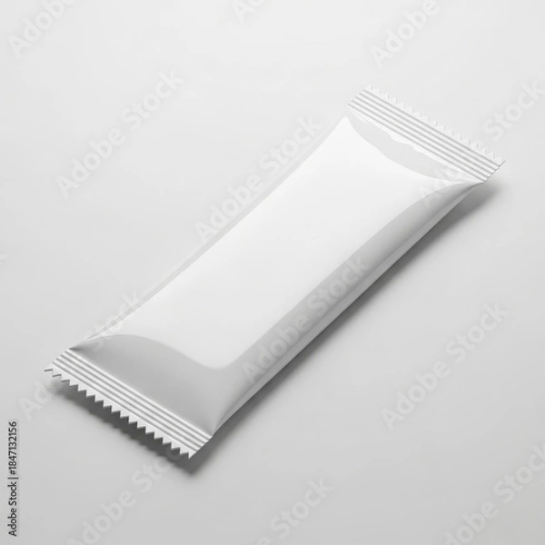 Obraz Isolated white foil packaging mockup template for food bar or snack on a plain background