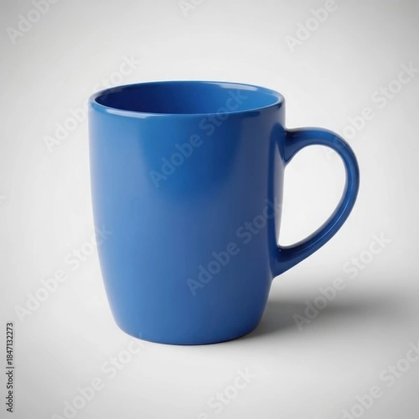 Obraz Vibrant blue ceramic mug showcased in a clean, minimalist studio photograph against a light background