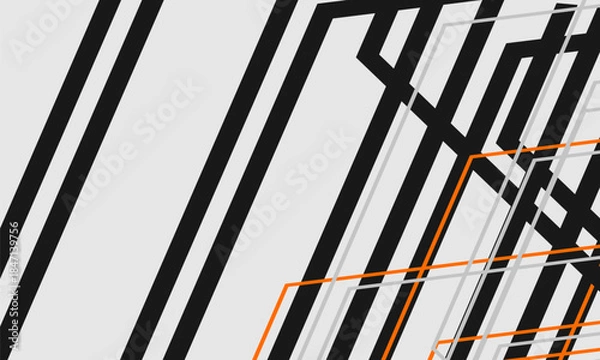 Obraz White abstract modern background with black, gray and orange geometric lines and outlines. Vector illustration
