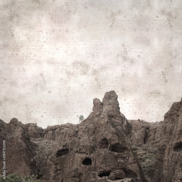 Obraz textured stylish old paper background, square, with landscape of central Gran Canaria, route to Ventana de Bentayga