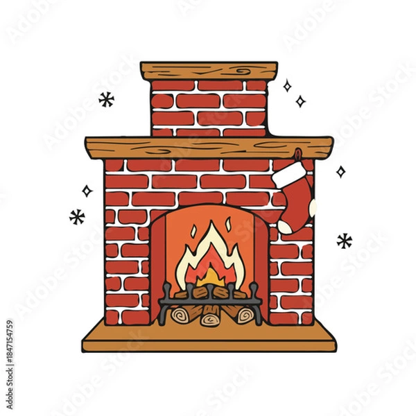 Fototapeta Christmas fireplace vector design and illustration