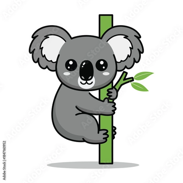 Obraz Adorable cartoon koala hugging eucalyptus tree branch