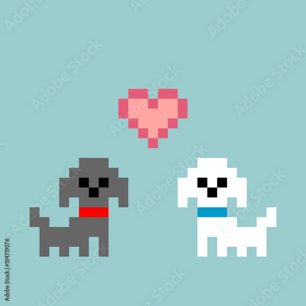 Obraz 8-bit Pixel-art Poodle Puppies Falling in Love