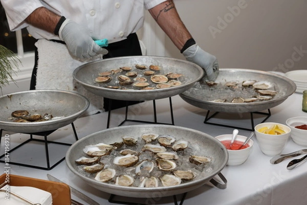 Obraz chef preparing oysters 