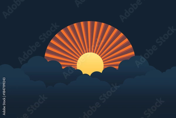 Obraz Sunset. Sunrise over clouds with rays. Vector illustration