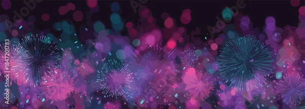 Obraz 밤하늘을 수놓는 화려한 보라색과 청록색 불꽃놀이의 아름다운 추상적인 배경