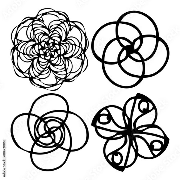 Obraz Chakra concept set. Spirituality and peace in ornate mandala hand drawn symbol s isolated on white. Buddhism esoteric flash tattoo spirit motifs. Om symmetric symbol imitation yoga mandala . Vector.