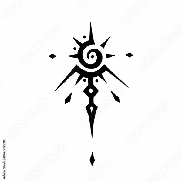 Obraz Celestial Radiance: Minimalist Black Ink Starburst Illustration