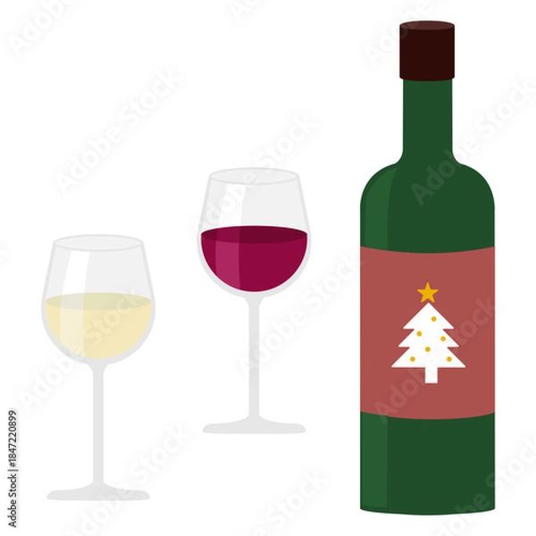 Obraz クリスマスラベルのワインのイラスト