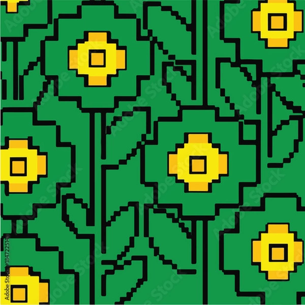 Obraz Pixelated Floral Pattern A RetroInspired Digital Garden.
