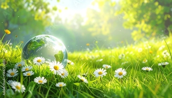 Obraz Glass Earth Daisies Greenery