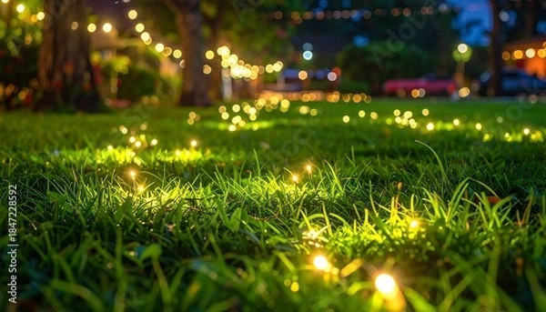 Obraz Glowing lights on green grass
