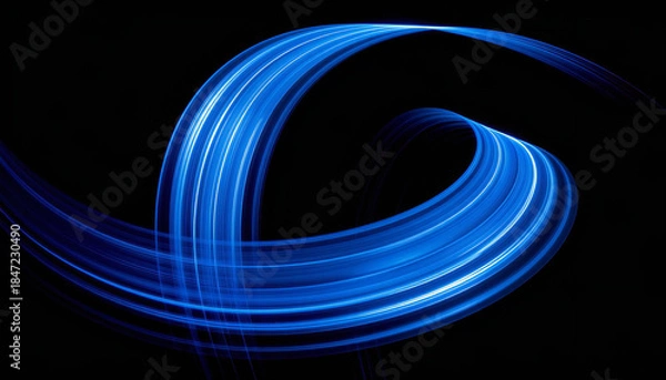 Obraz 青色の光がアーチ状に流れる抽象ライン背景。Abstract line background with blue light arching.