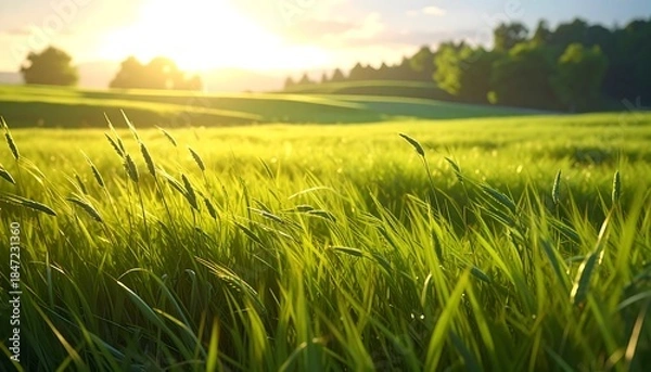 Obraz Green field at golden hour